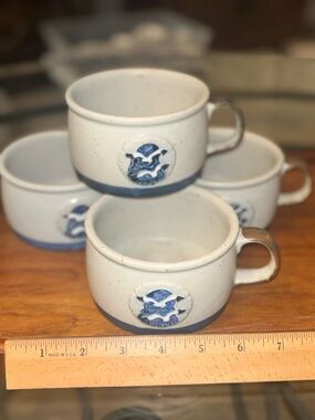 4 vintage Otagiri stoneware soup mug featuring an embossed, 3D relief